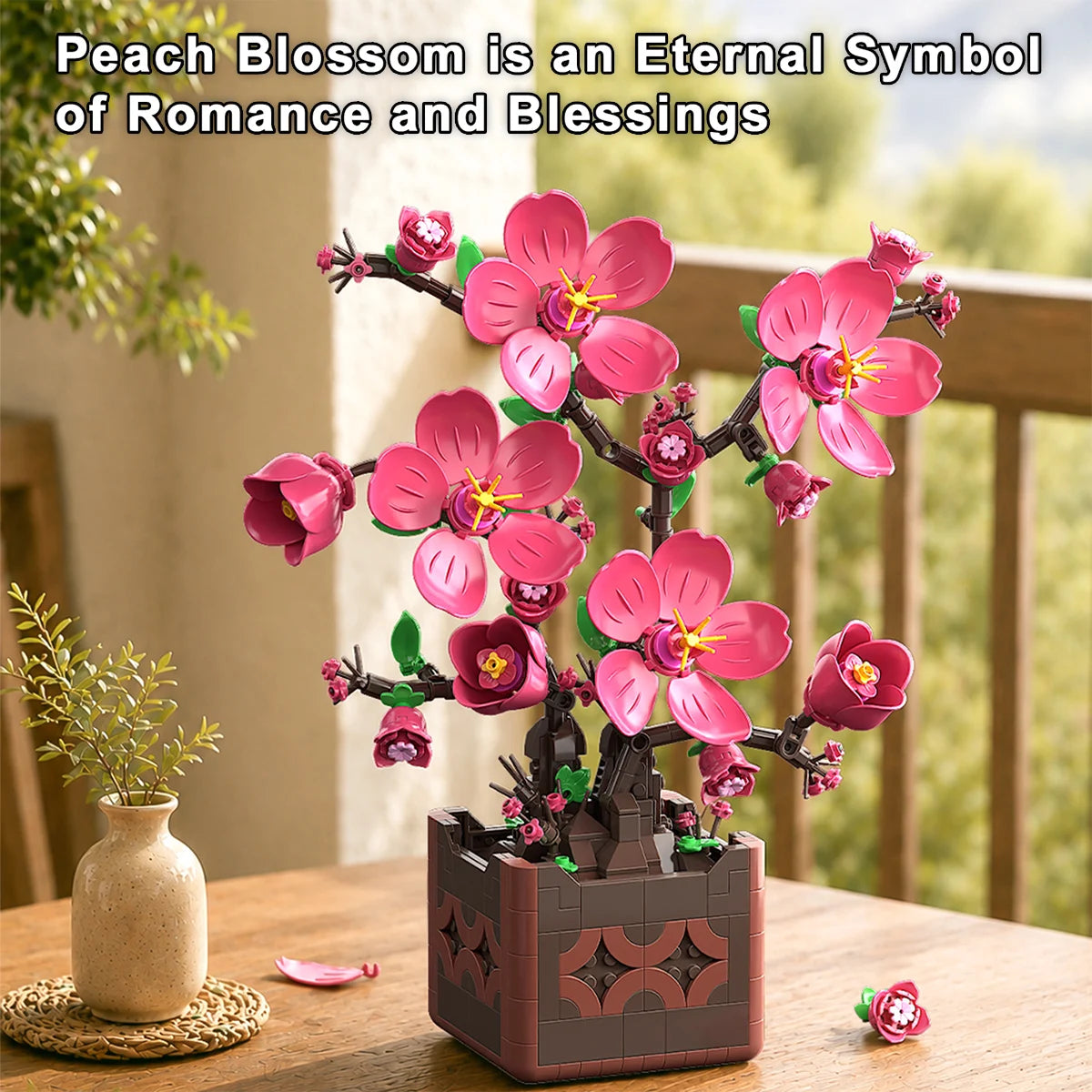 Pink Peach Blossom Potted Plant Building Block Flower Model Puzzle Toys Sets New Year Christmas Birthday Gifts