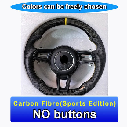 New Upgrade Alcantara Leather Steering Wheel For Porsche Macan Panamera Cayenne 718 911 Custom Genuine Carbon Fiber LED Interior