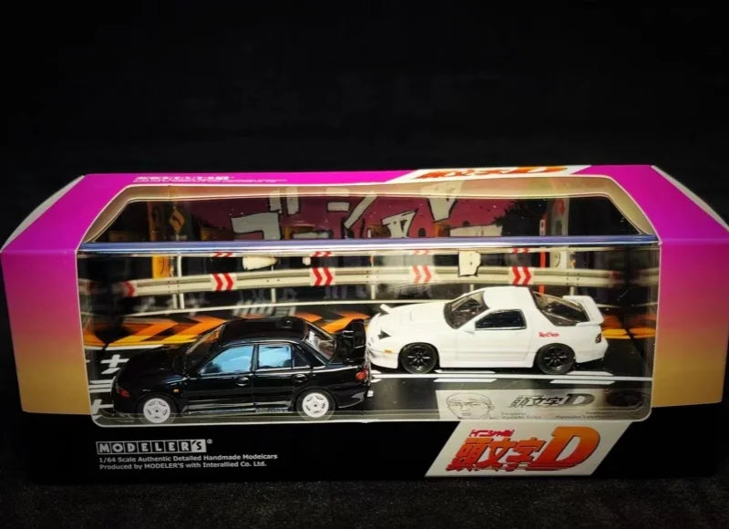 Anime 1:64 first text D AE86 RX7 NSX with scene set Alloy die-cast simulation car model,adult decoration,boy toy,children's gift