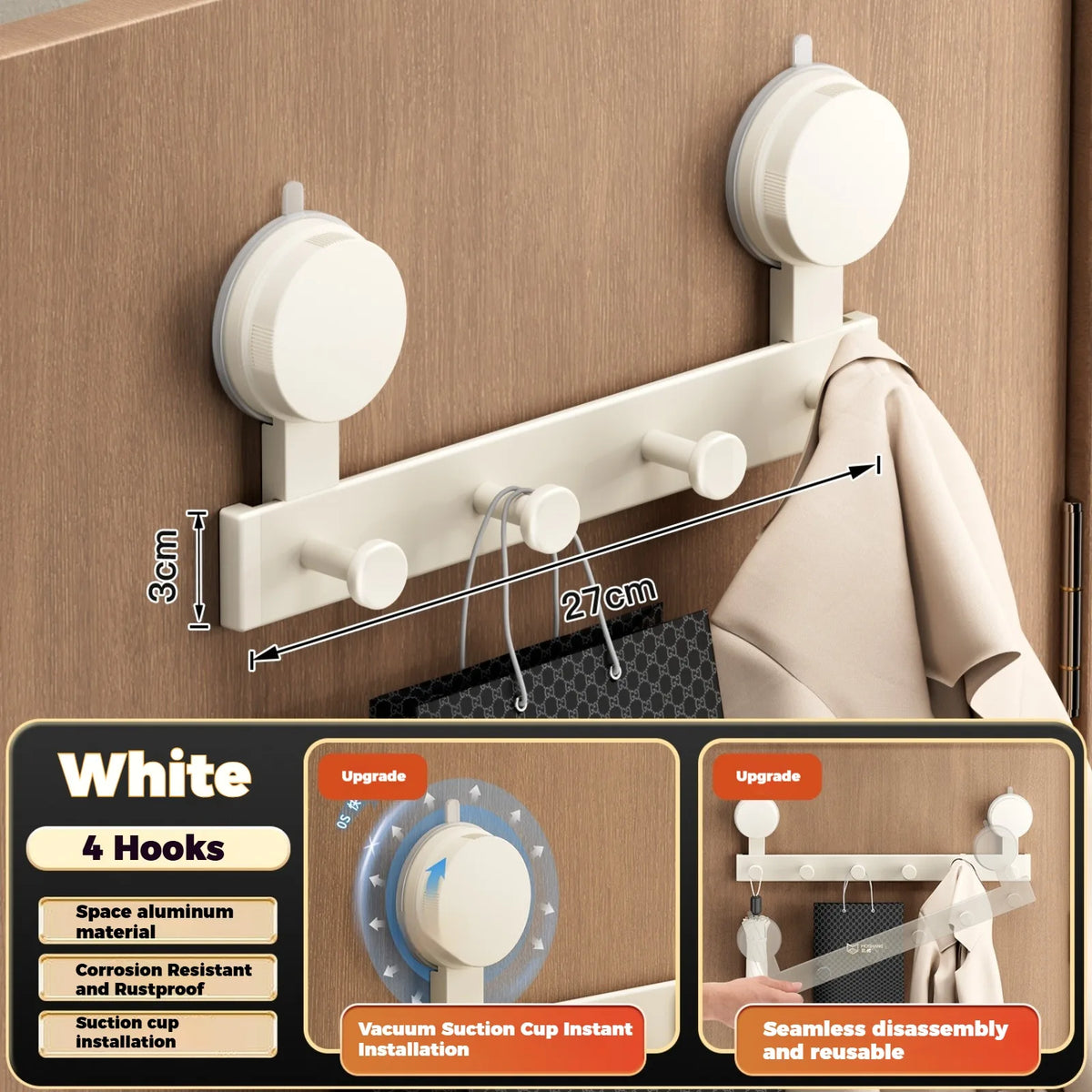 Suction Cup No Drilling Wall Mounted Hooks Rack Kitchen Storage Row Hook Holder Bathroom Towel Robe Coat Hangers Adhesive Hooks