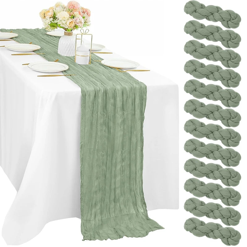 90*180cm Cheesecloth Bohemian Polyester Table Runners, Pleated Atmospheric Table Runner, Home Dining Table Room Wedding Decor
