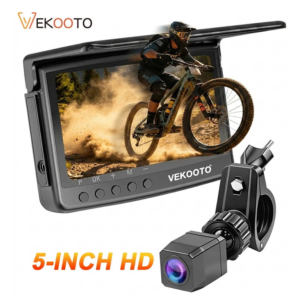 1080P 5" HD Display Bicycle Rear View Camera Real-Time Road Monitoring Night Vision Waterproof Bike Backup Camera for MTB E-Bike