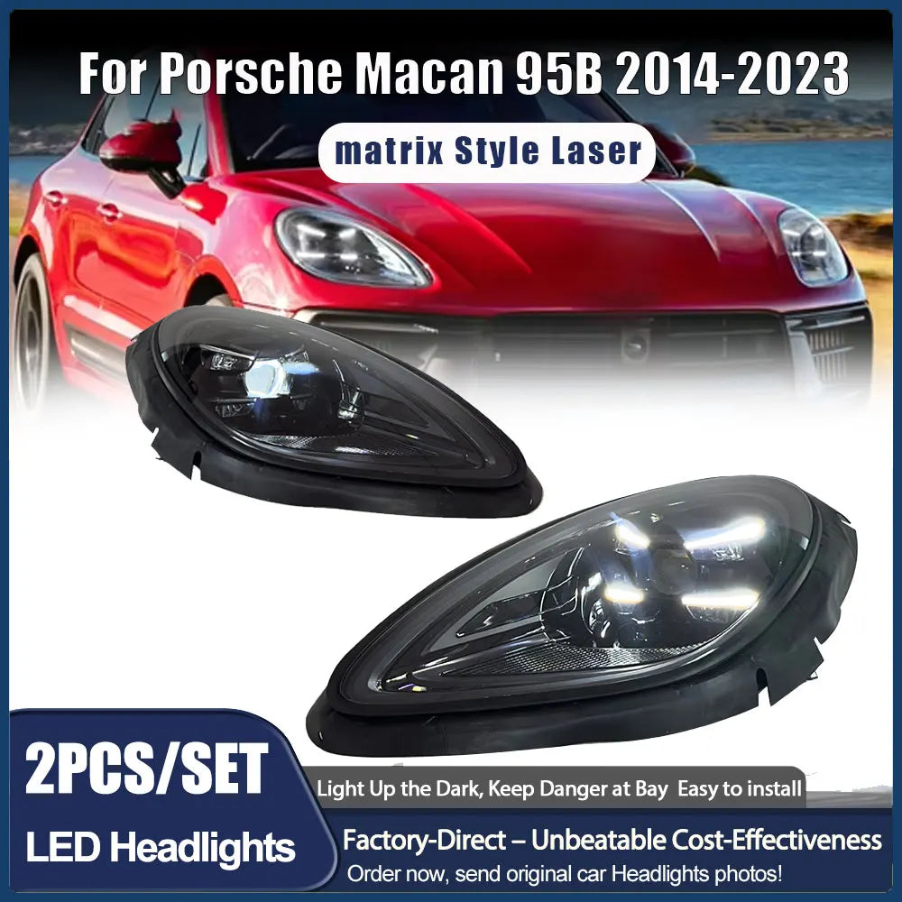 For Porsche Macan 95B 2014-2023 Headlamp Assembly Upgrade to 2023 Matrix Style PDLS Laser LED Headlights Plug & Play Light Kit