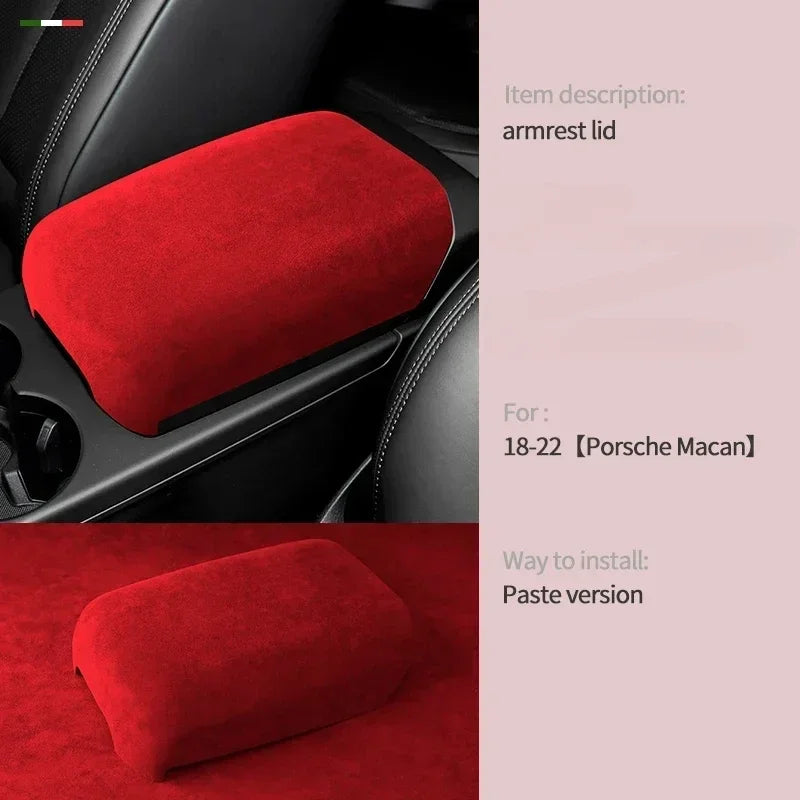 Alcantara Suede Wrapping Car Adhsive Armrest Cover Storage Lid Box Panel Trim For Porsche Macan 2018 2019 2020 2021 2022