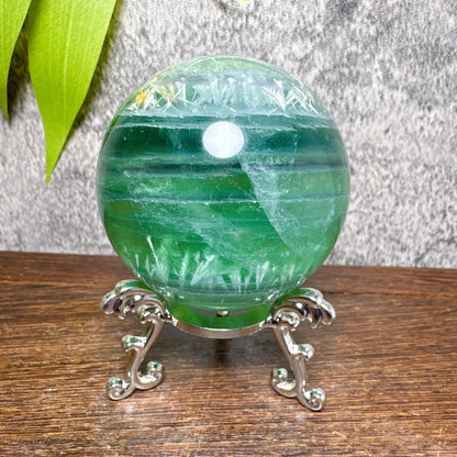 Natural Blue Snowflake Feather Fluorite Spheres Stone Healing Crystal Reiki Energy Home Scene Decorations Gifts+Stand