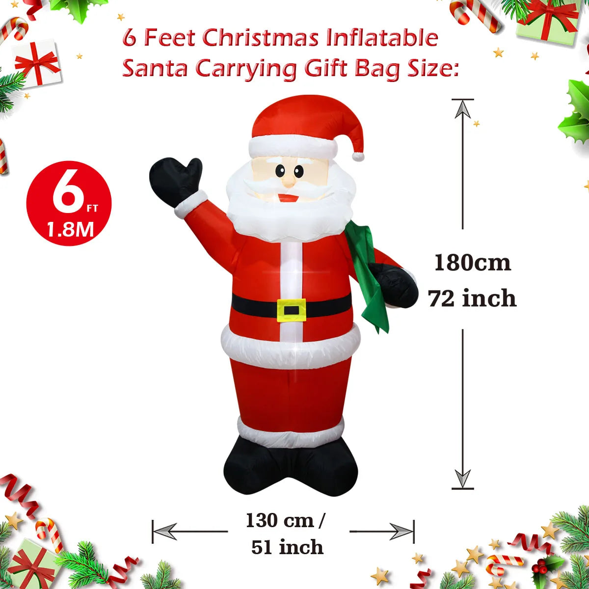 Christmas Inflatable Decorations - Gingerbread Man, Glowing Snowman, Branch Snowman, Gift Bag Snowman LED Light Lawn Decorations