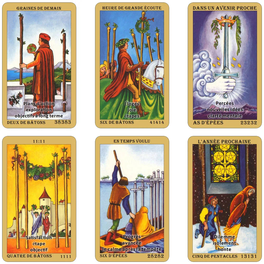 French Tarot Deck, Classic Cards, 78 Cards with Keywords, The Time Revelation Card Deck, 12x7cm Cards, Tarot Cards for Beginners