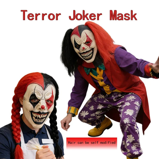 Clown Skull Mask - Red and Black Horrifying Killer Full-head Adult Evil Clown Mask, Halloween Anime Cosplay Prop