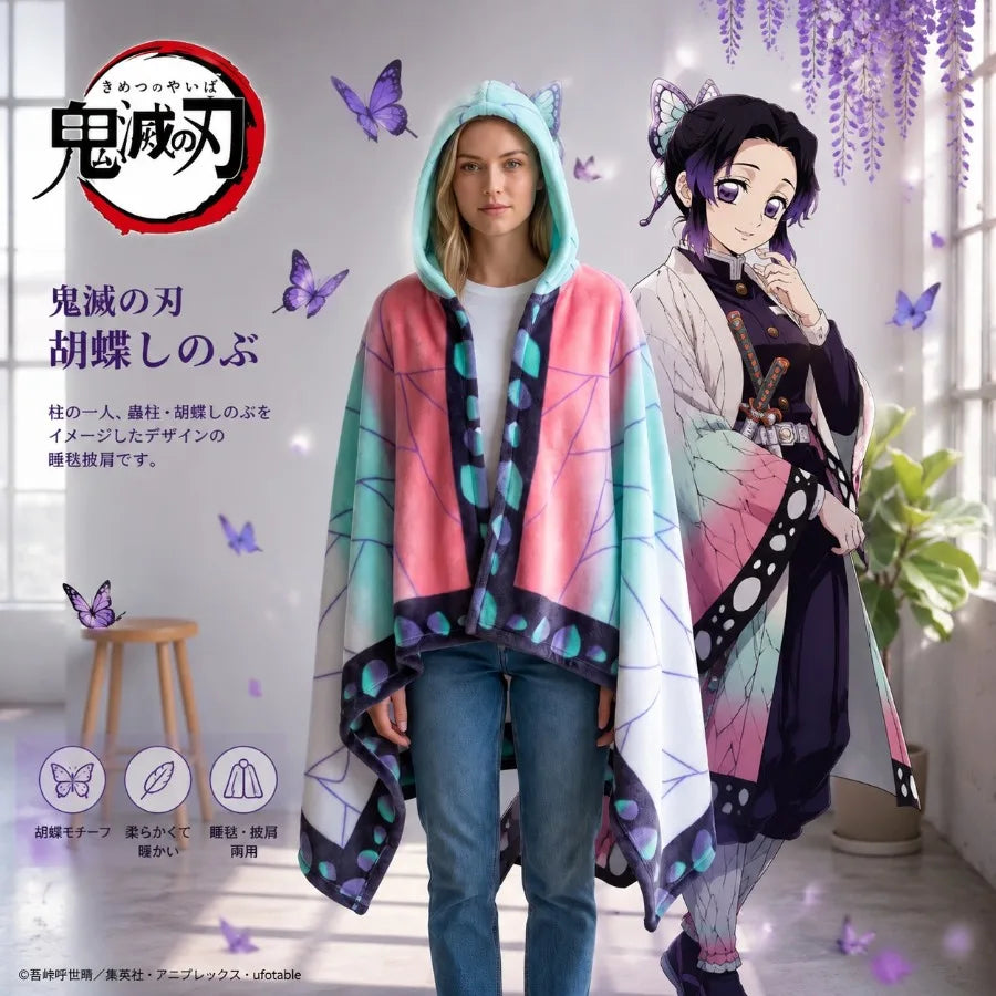 Kawaii Demon Slayer Blanket Plaid Kimetsu No Yaiba Cutecore Cosplay Essentials Pajama Bathrobe Flannel Shinobu Nezuko Collection