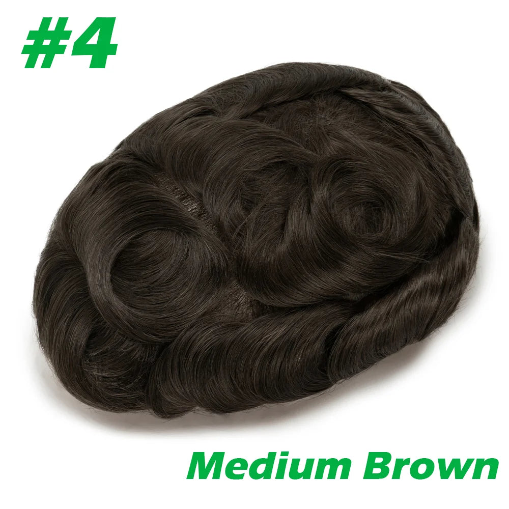 0.03mm Thin Skin Men's Wig 90% 100% Density Human Hair Men Toupee Capillary Prosthesis V Loop Natural Hairline for Hair Loss