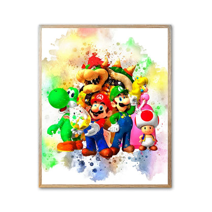 Graffiti Watercolour Art Mario Poster Prints Playroom Canvas Paintings Wall Picture Living Room Kids Bedroom Home Decor Cuadros