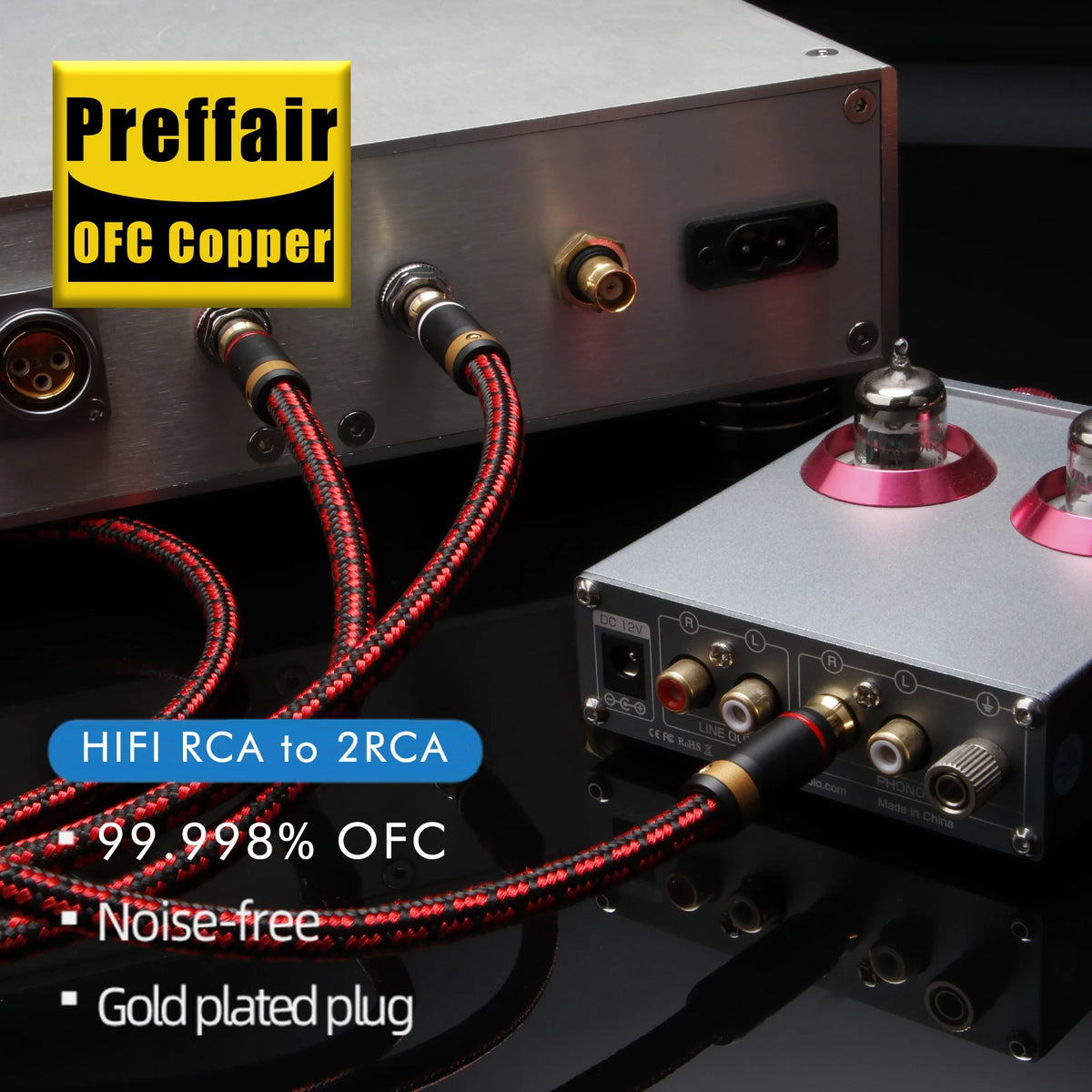 Preffair OFC Copper HIFI Audio Cable Single RCA to Dual RCA Subwoofer Splitter Y Cable Pure Copper for Enhanced Sound Quality