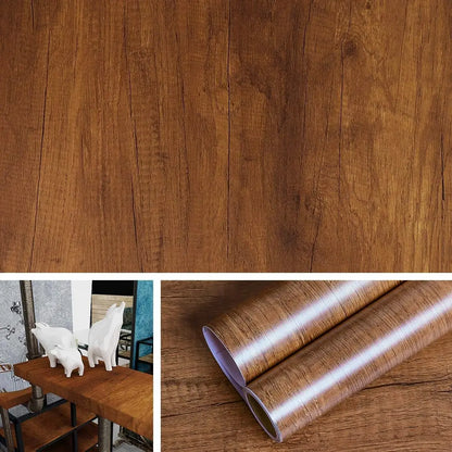 Adhesive Wallpaper Roll with 5Meters Waterproof Wood Grain Sticker Wardrobe Cabinet Desktop Door Furniture Renovation Stickers