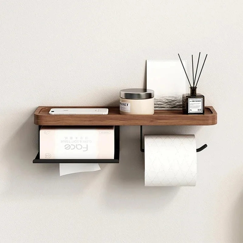 Nordic Luxury style Wooden Wall Mounted Tissue Holder Without Punching Toilet Paper Holder Home Decoration Bathroom Accessories