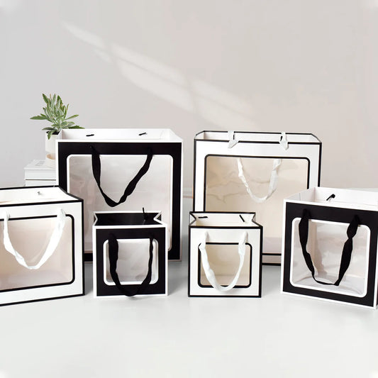 5/10Pcs Bouquets Gift Bags with Handle Cookie Snack Wrapping Boxes Big Size Florist Present Packaging Bag for Graduation Wedding