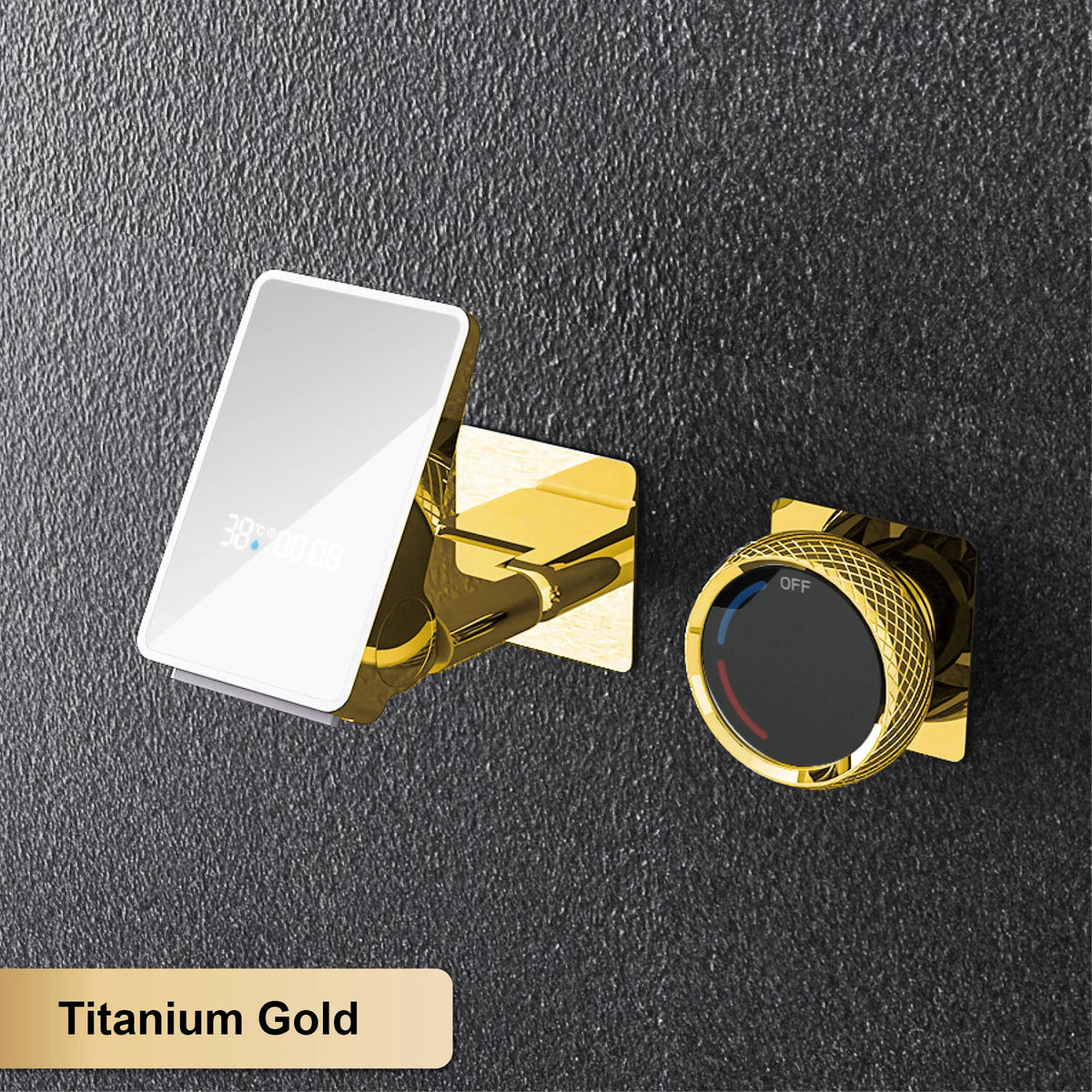 Luxury Brass Titanium LED Digital Display Wall Mounted Bathroom Faucet with Embedded 2 Cold and Hot Water Waterfall Basin Mixer