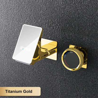 Luxury Brass Titanium LED Digital Display Wall Mounted Bathroom Faucet with Embedded 2 Cold and Hot Water Waterfall Basin Mixer
