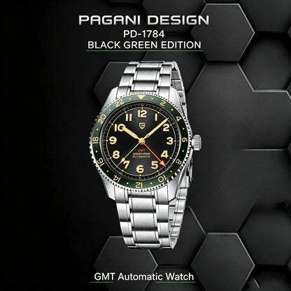 PAGANI DESIGN GMT Automatic Watch For Men 40MM Vintage Dial Sapphire 200M Waterproof Luminous Stainless Mechanical Wristwatch