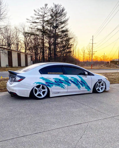 Full Color Printed Decals on Both Sides of The Car, Blue Graffiti Retro Solo Jazz Car Side Door Modification Decals Accessories