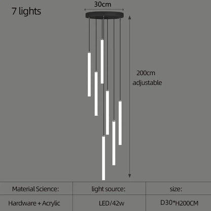 Nordic Stairs LED Long Chandeliers Minimalist Duplex Attic Living Room Kitchen Pendant Lights Home Decoration Ceiling Chandelier