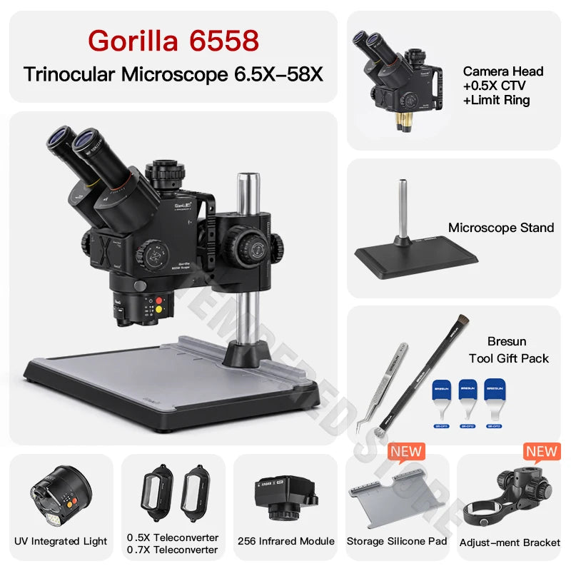 Qianli Gorilla 6558 Trinocular Microscope 6.5X-58X Zoom Industrial Thermal 4K Camera For Mobile Phones Motherboard Repair Tools