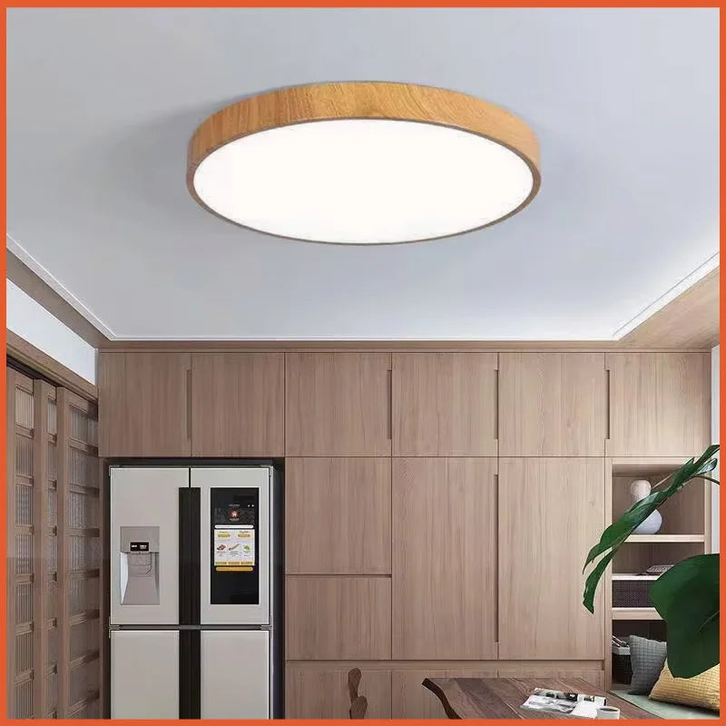 Modern Nordic LED Ceiling Light Round Fixture with Wood Accent for Bedroom Living Room Study Hallway Indoor Decor