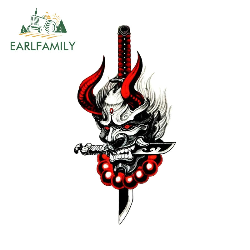 EARLFAMILY Samurai Theme Katana Design Car Stickers Cool Cartoon Picture Decal Amusing Motorcycle Car Body Occlusion Scratch