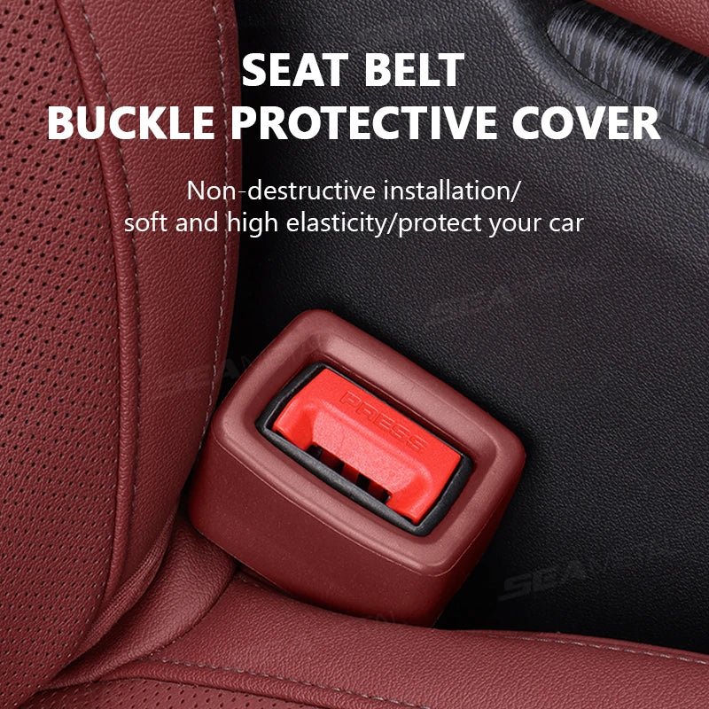 SEAMETAL Car Seatbelt Guard Seat Belt Holder EVA Buckle Protective Cover Upright Device Card Slot Bracket Car Accessories