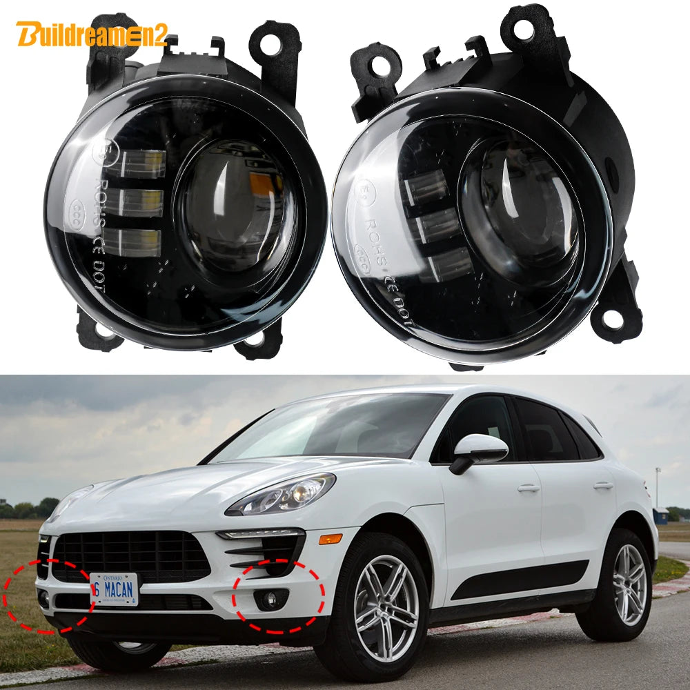 2 Pieces 90MM Round Car Left + Right LED Lens Fog Light Assembly DRL 30W 3000LM For Porsche Macan (95B) 2014 2015 2016 2017 2018