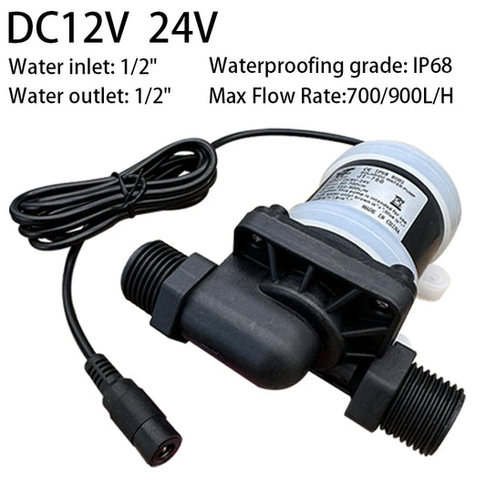 IP68 DC 12V 24V Pump Brushless Stainless Steel Shaft 1/2" US Gauge Water Heater Shower Circulating Fountain Booster Pump