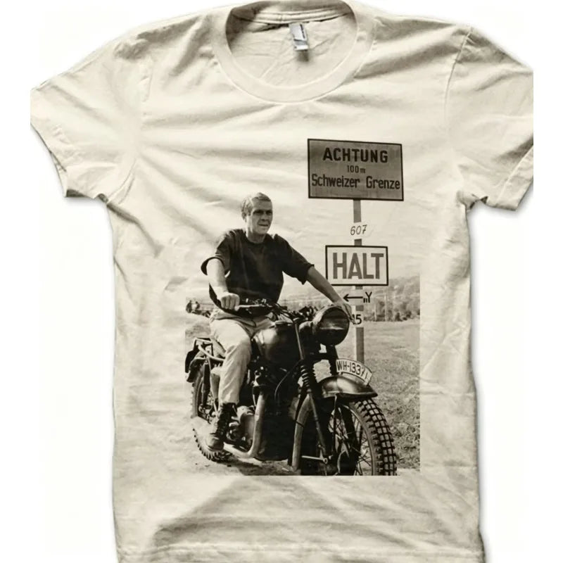 Retro Classic Motorcycle Printed T-shirt From 'The Great Escape' Summer New Item Suitable for Both Men and Women, Casual T-shirt