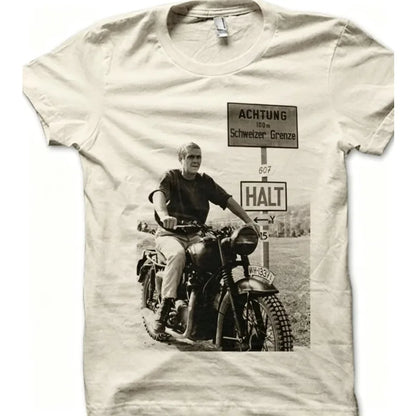 Retro Classic Motorcycle Printed T-shirt From 'The Great Escape' Summer New Item Suitable for Both Men and Women, Casual T-shirt
