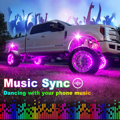 Honalia RGB LED Rock Lights APP Control Music Neon Car Underglow Chassis Light for Offroad Truck SUV 4x4 ATV Boat