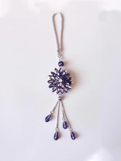 Lotus Double-Sided Crystal Snowflake Pendant with Tassel – Car Decoration, Ideal Gift for Valentine's Day, Christmas & More.