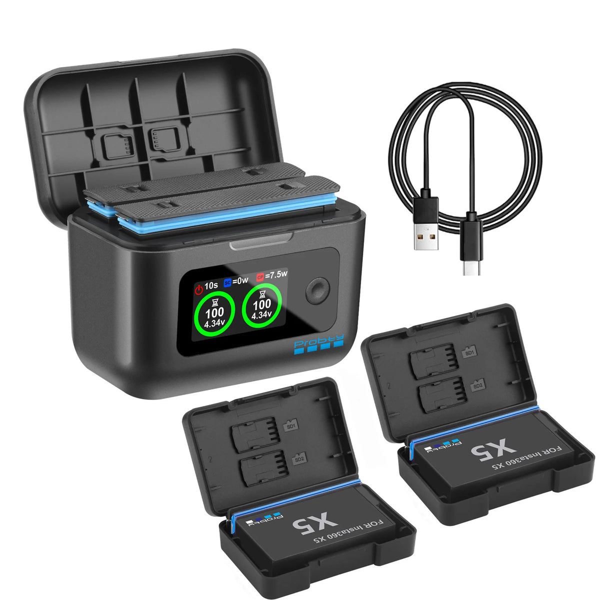 For Insta360 X5 Battery 2850mAh And LCD Dual ChannelFast Charger Hub Power Accessories For Insta 360 ONE X 5 Action Camera
