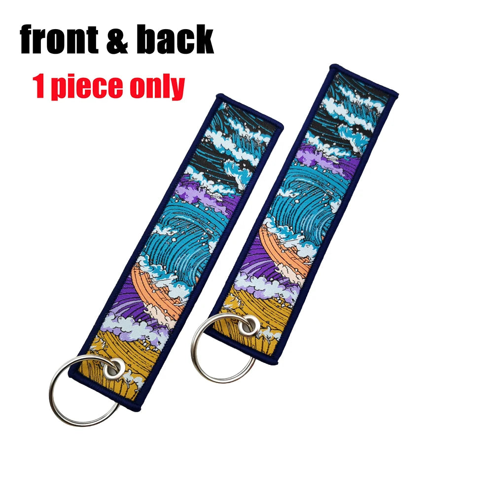 JDM Modification Culture Keychain Hokkaido waves Keyring Strip Cloth Car Motorcycle Key Chain Holder Backpack Pendant Accessory