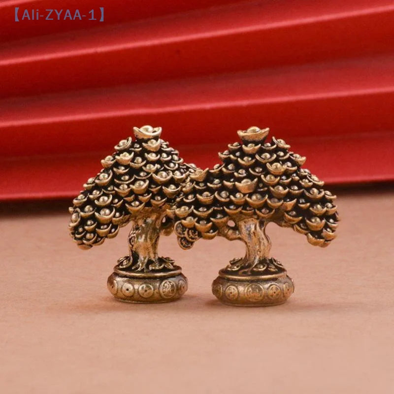 【ZYAA-1】Brass Fortune Tree Ornaments Potted Tree Ingot Tree Retro Brass Ornaments Living Room Office Desktop Sculpture