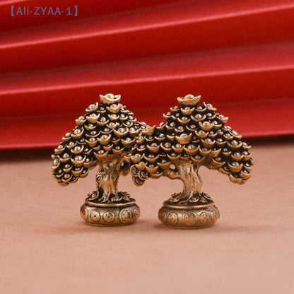 【ZYAA-1】Brass Fortune Tree Ornaments Potted Tree Ingot Tree Retro Brass Ornaments Living Room Office Desktop Sculpture