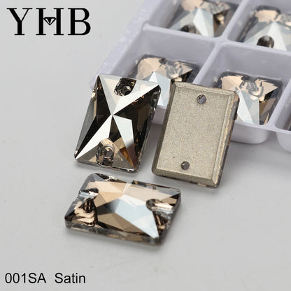YHB Top Quality Rectangle Glass Crystal AB Moonlight Sewing Stones Flatback Sew on Rhinestones For Garment Clothes Bags