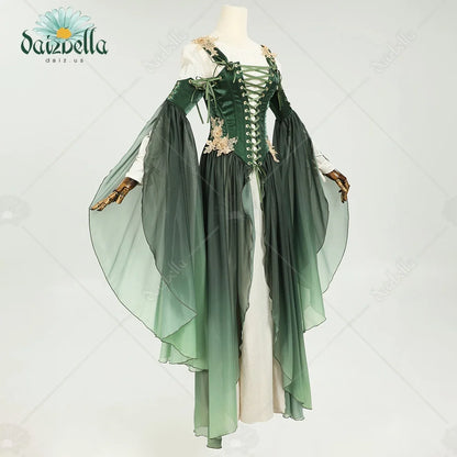 DAIZBELLA Women's Medieval Renaissance Costume Elf Style Only Green Dress with Sleeves for Halloween Cosplay Costume