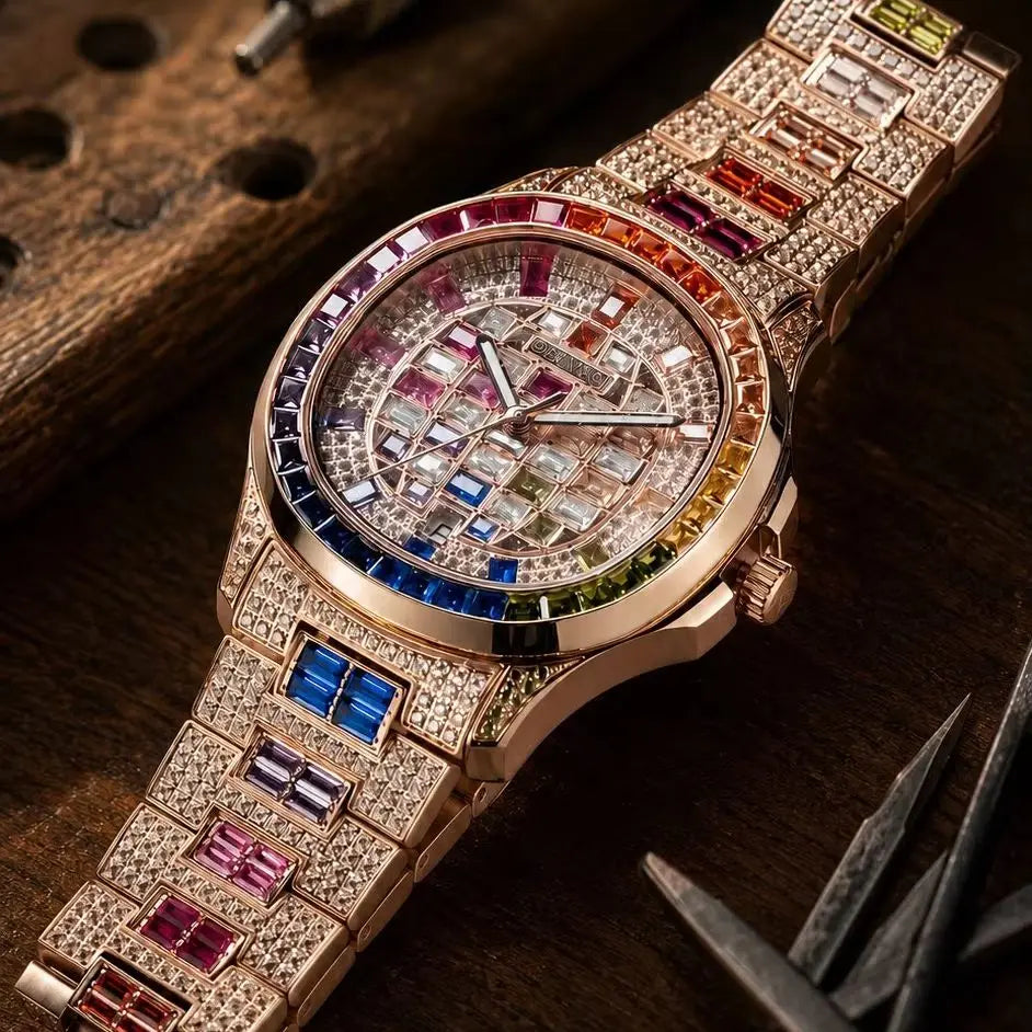 OBLVLO Men Automatic Watch 40mm Square Mechanical Wristwatch Waterproof Crystal Inlaid Dial & Strap Sapphire Mirror Luminous