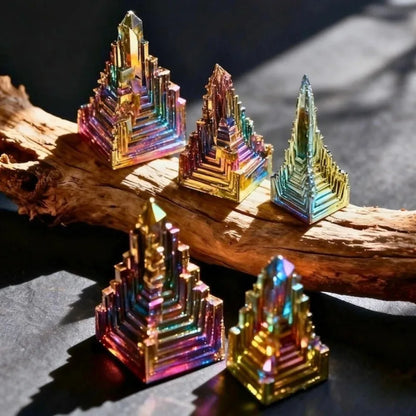 Rainbow Mineral Pyramid Crystal Colorful Artificial Pyramid Ore Collectible Specimen Stone Ornament Home Decor Gift