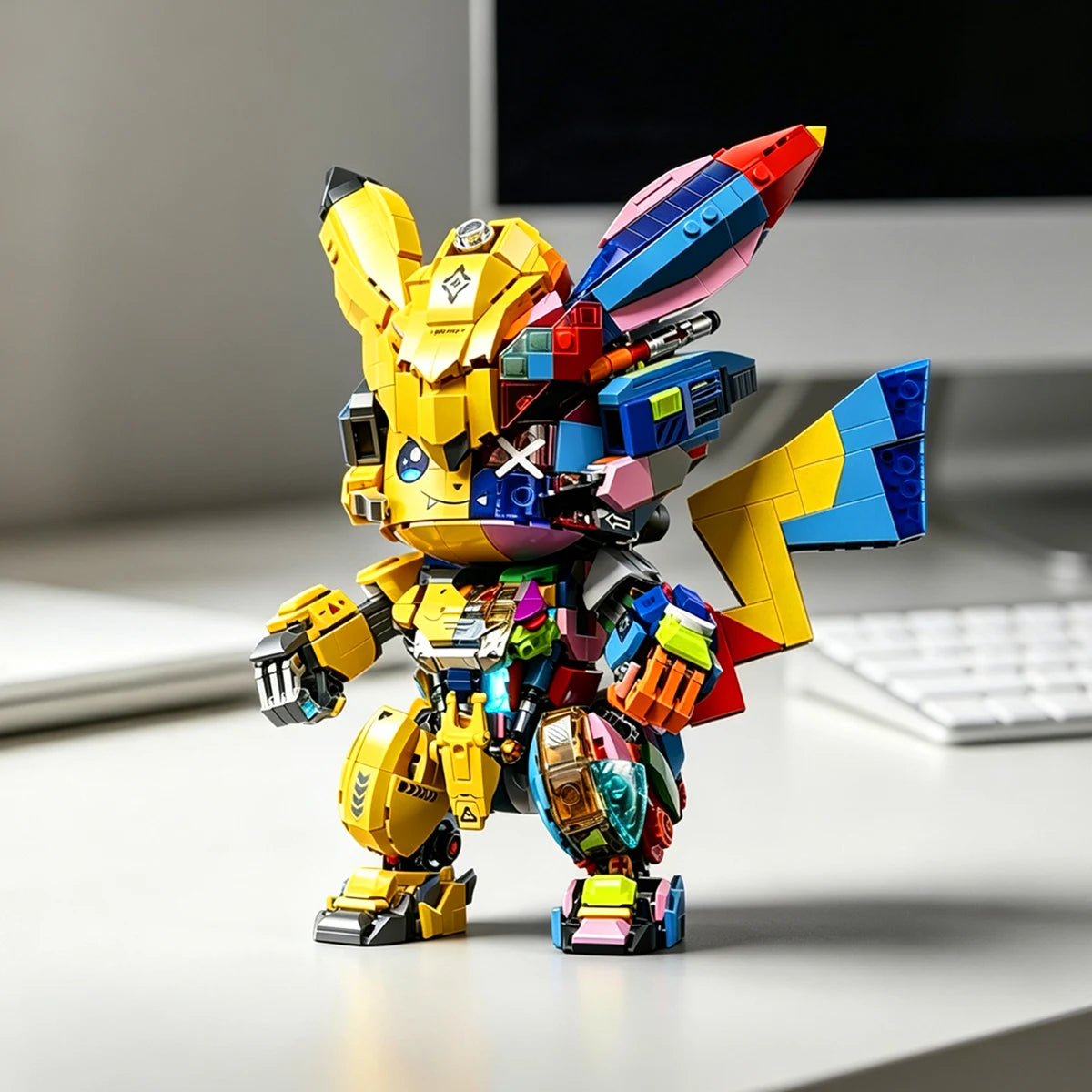 Designer Home Decor Pokemon Mecha Pikachu Display Kit Desk Anime Creative Model Building Block Bricks Gift 1500+PCS
