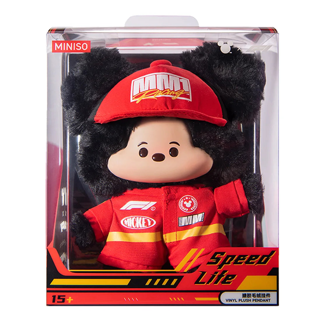 MINISO Disney Mickey Mouse F1 Racing Keychain Pendant Vinyl Plush Doll Bag Charm Collectible Toy Speed Life Series Gift