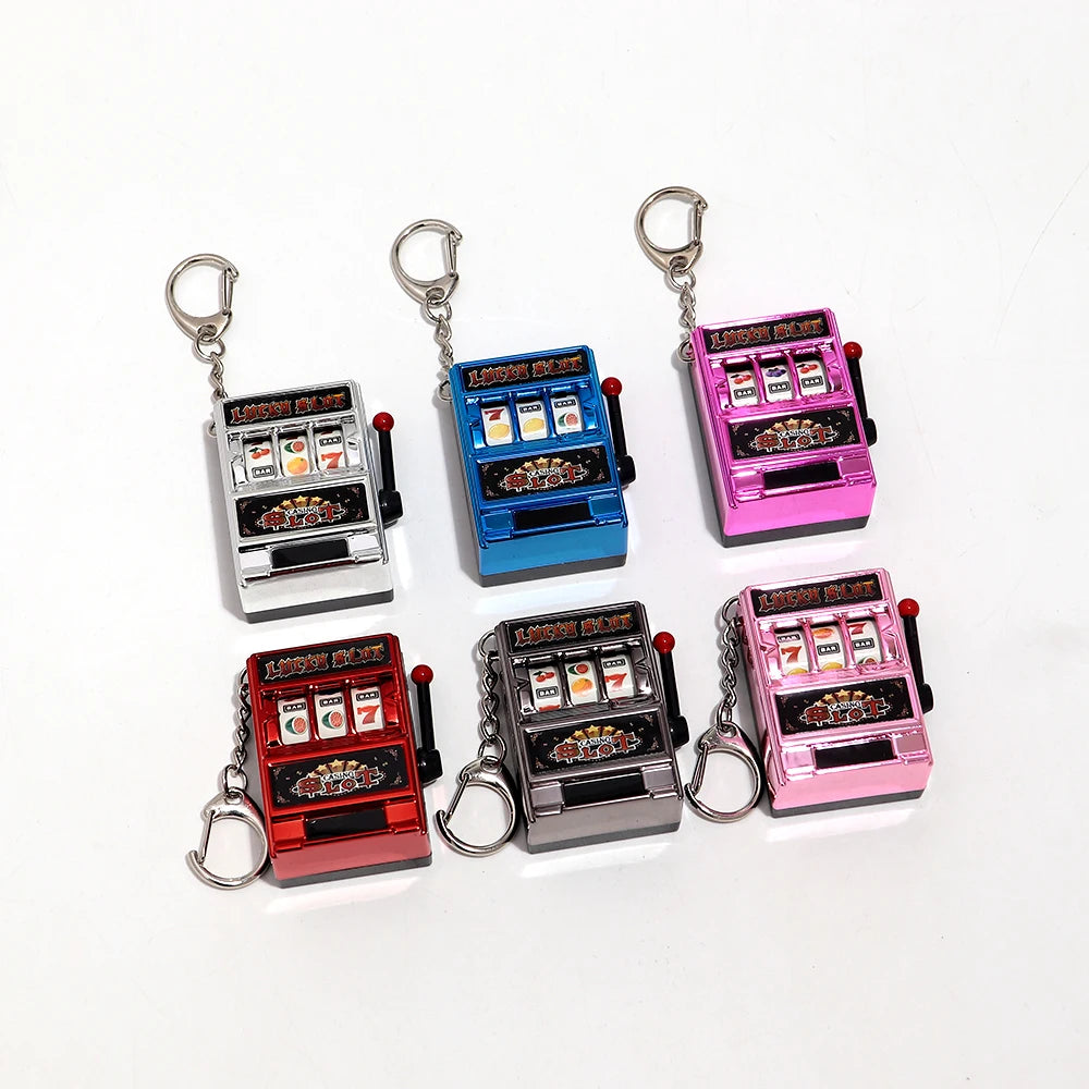 Mini Gambling Slot Machine Key Chains Creative Arcade Pocket Fruit Lucky Jackpot Gadget Antistress Toy Funny Games Keychain Ring