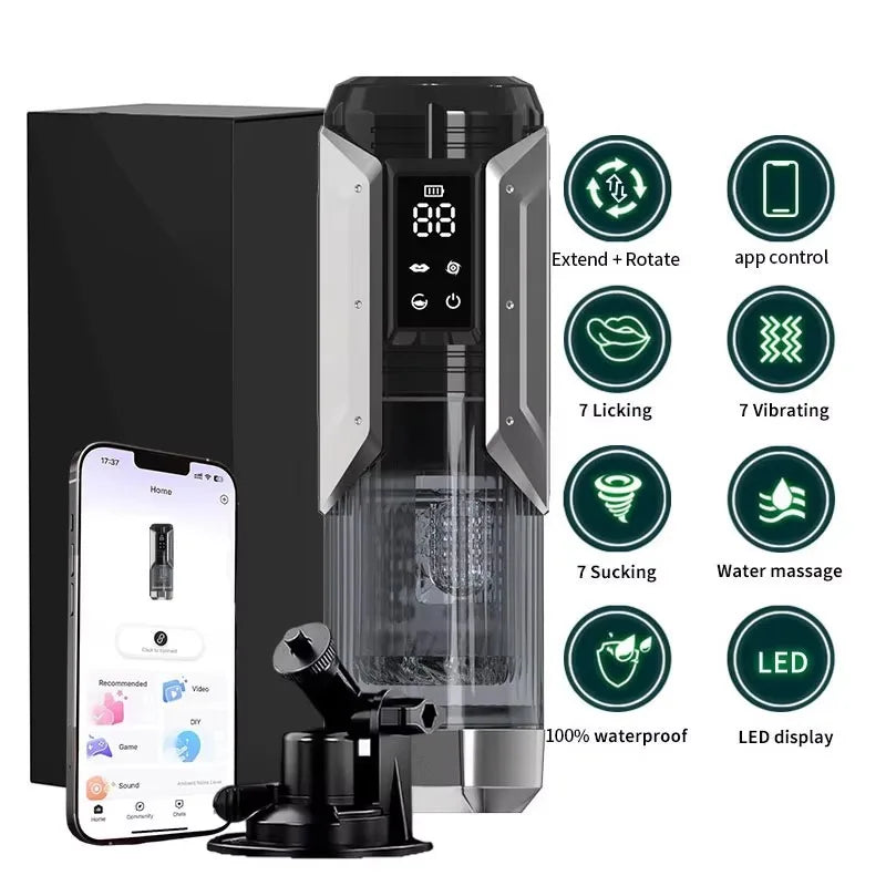 APP LED Automatic Male Masturbator Cup 7 Sucking Rotating Licking Thusting Modes Pocket Pussy Stroker Blowjob Sex Toys For Men