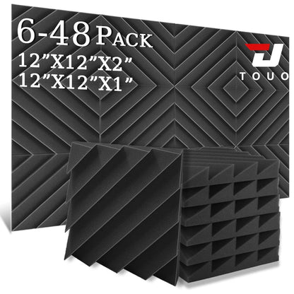 TOUO Acoustic Foam 6-48 Pcs Offices Acoustic Treatment Diamond Groove Foams Panels High-Density Sound Absorbing Material