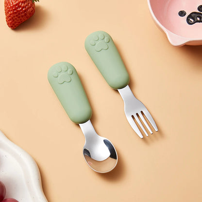 304 Stainless Steel Tableware Spoon Bears Paw Style Short Handled Fork Spoons, Learning to Eat, Small Auxiliary Training Spoons