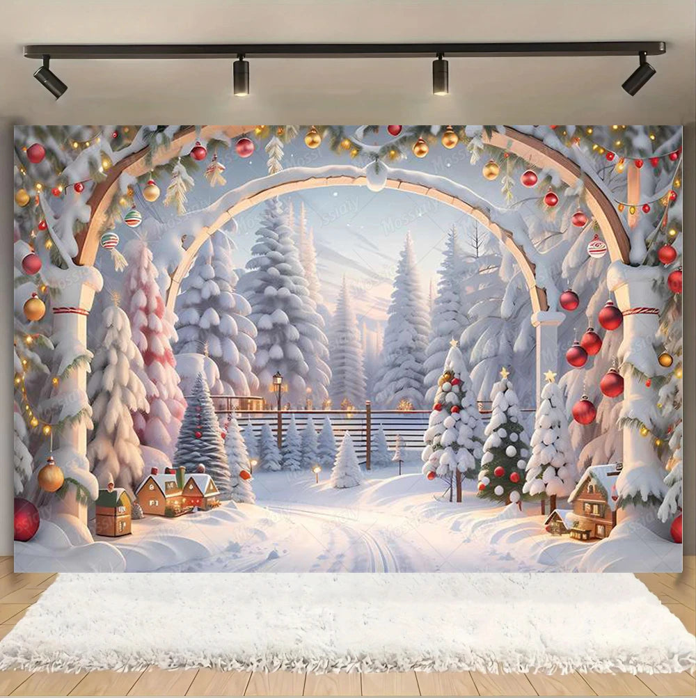 Christmas Glitter Photography Backdrop Street Xmas Gifts Pine Tree Family Portrait Festival Party Studio Photo Background Banner