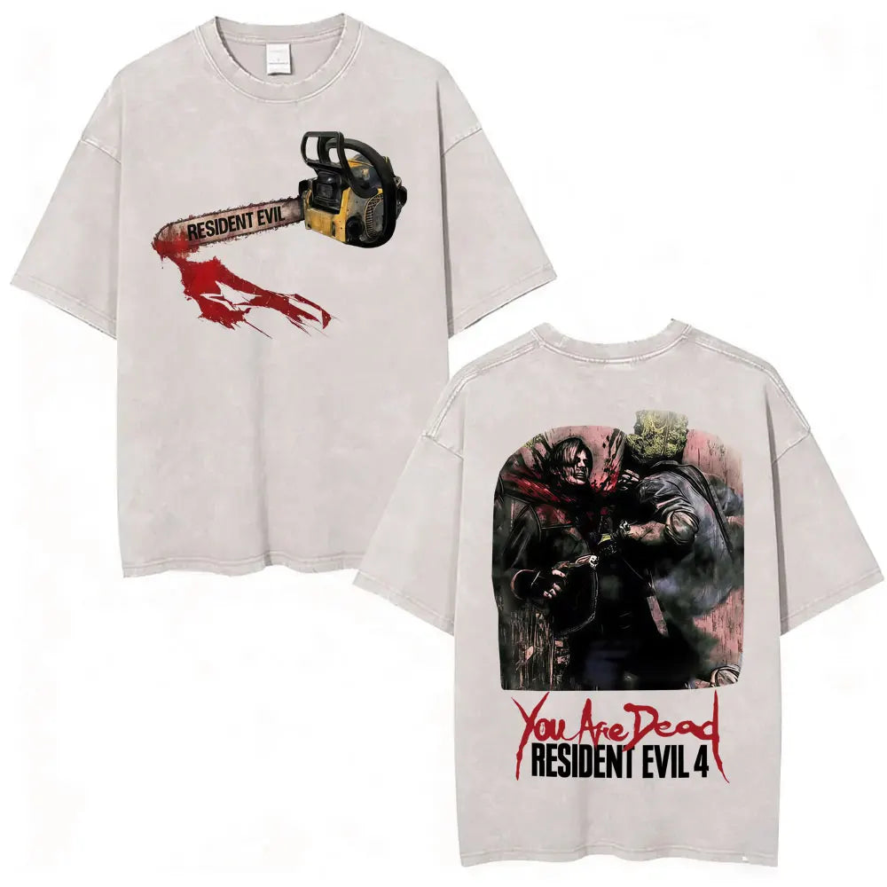 Limited Resident Evil Requiemm Anime T Shirt Men's Clothing Gothic Vintage Washed T Shirts Summer Tops O-Neck T-shirt Streetwear